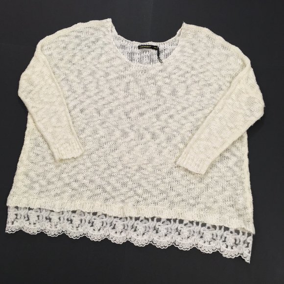 QED London ~ Sheer Lace Hem Drop Shoulder Cowlneck Sweater Pullover - Picture 4 of 11